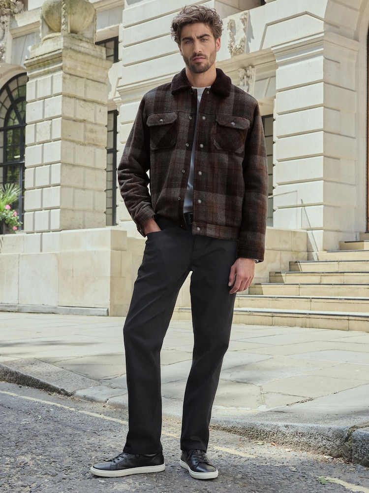 Brown Wool Rich Checked Borg Collared Jacket - Image 2 of 13