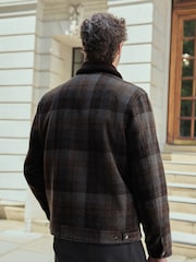 Brown Wool Rich Checked Borg Collared Jacket - Image 3 of 13