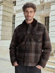 Brown Wool Rich Checked Borg Collared Jacket - Image 4 of 13