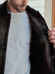 Brown Wool Rich Checked Borg Collared Jacket - Image 6 of 13