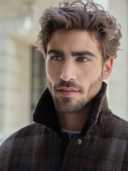 Brown Wool Rich Checked Borg Collared Jacket - Image 7 of 13