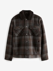 Brown Wool Rich Checked Borg Collared Jacket - Image 9 of 13