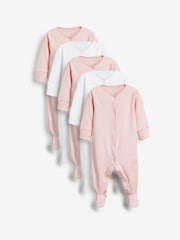 Pink/White 5 Pack 100% Cotton Baby Sleepsuits (0-2yrs) - Image 1 of 10