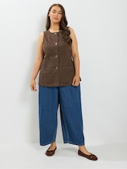 Brun - Yours Curve longline vest med lomme i denim - Billede 2 af 6