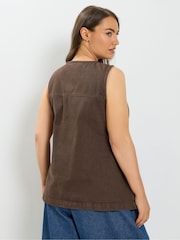 Brun - Yours Curve longline vest med lomme i denim - Billede 3 af 6