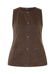 Brun - Yours Curve longline vest med lomme i denim - Billede 5 af 6