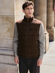 Brown Faux Suede Panel Gilet - Image 1 of 12