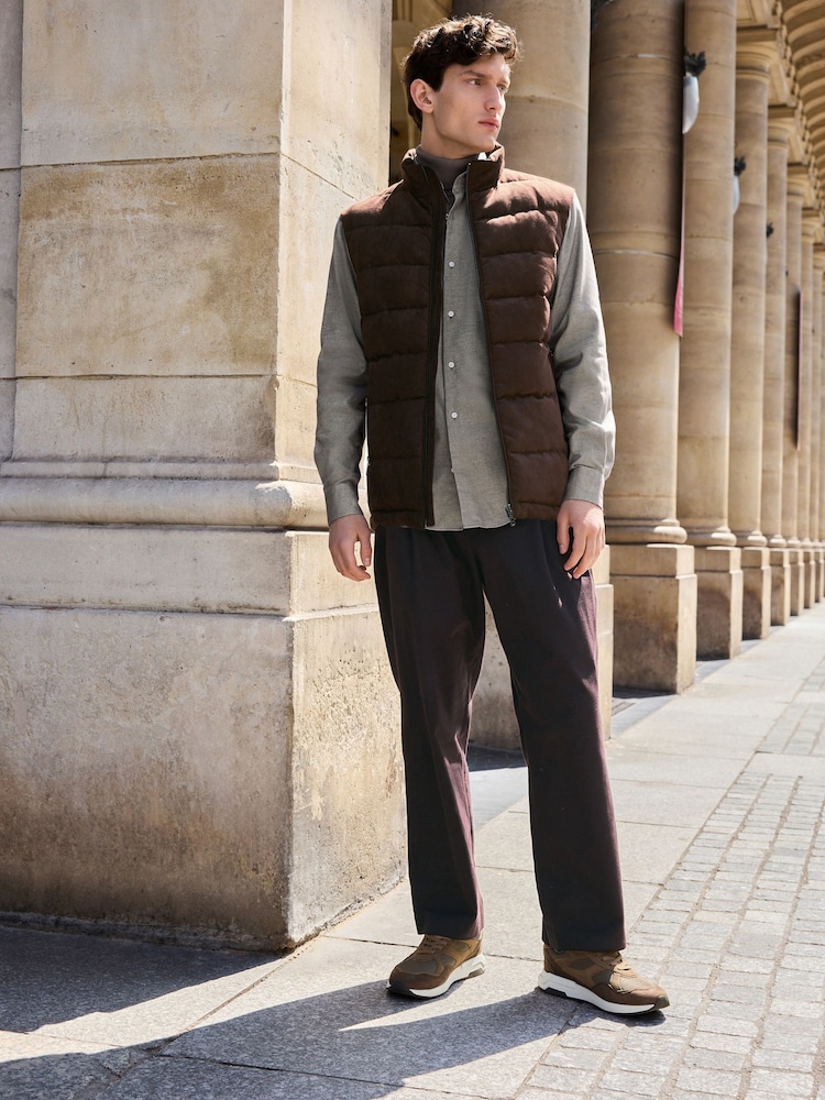Brown Faux Suede Panel Gilet - Image 2 of 12