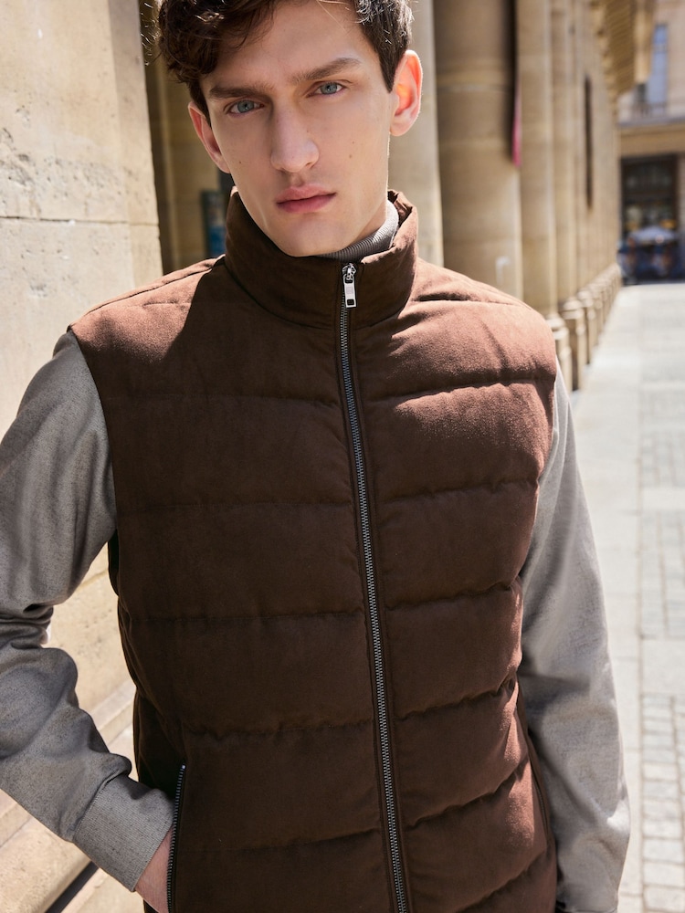 Brown Faux Suede Panel Gilet - Image 4 of 12