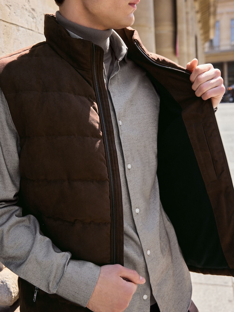 Brown Faux Suede Panel Gilet - Image 5 of 12