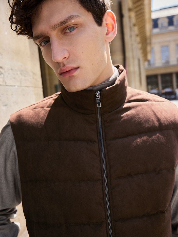 Brown Faux Suede Panel Gilet - Image 6 of 12