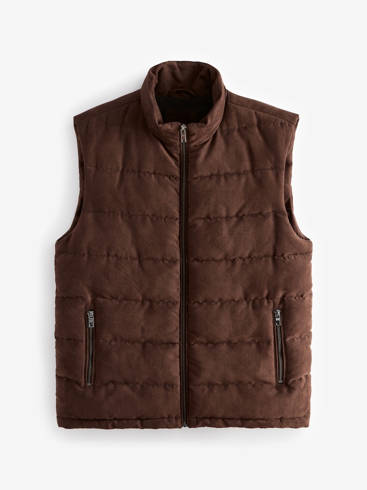 Brown Faux Suede Panel Gilet - Image 7 of 12