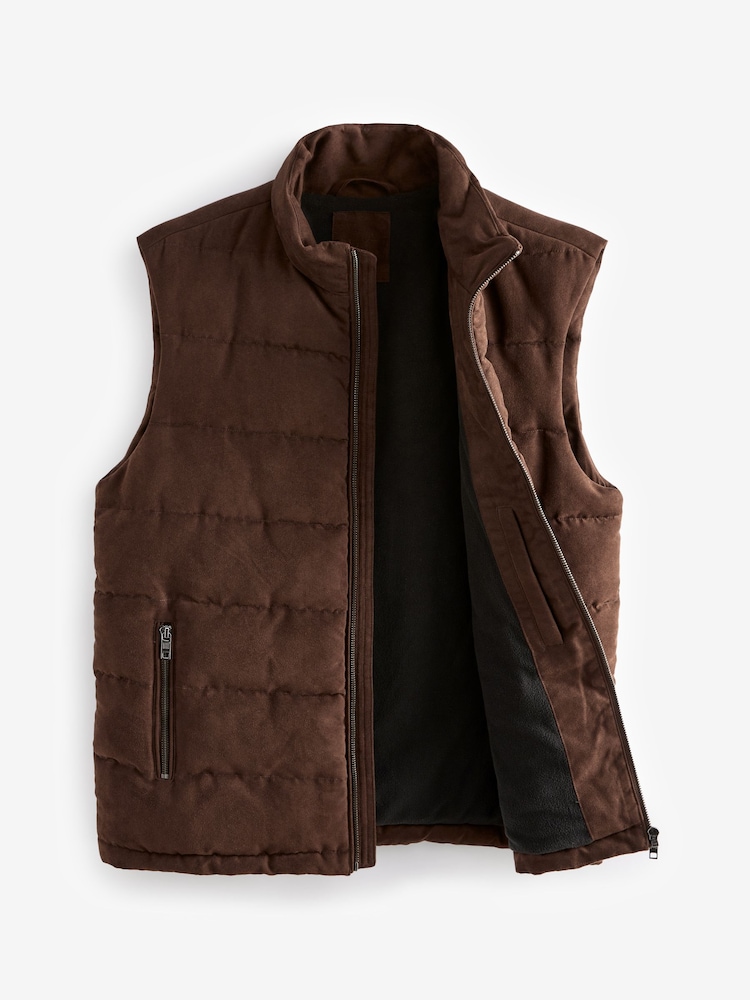 Brown Faux Suede Panel Gilet - Image 8 of 12
