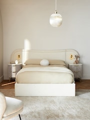 Casual Boucle Natural Oyster Otis Upholstered Hotel Bed Frame with Ottoman Storage and Lights - Image 1 of 1