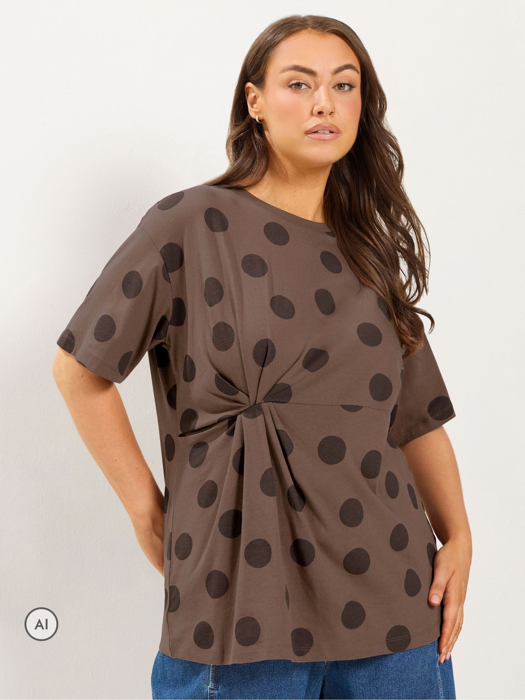 Yours Women's Brown Twist Front T-Shirt In Size 30-32 - Image 6