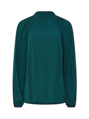 Groen - Long Tall Sally blouse met strik bij de hals, gemaakt van kreukelkatoen - Afbeelding 5 van 6