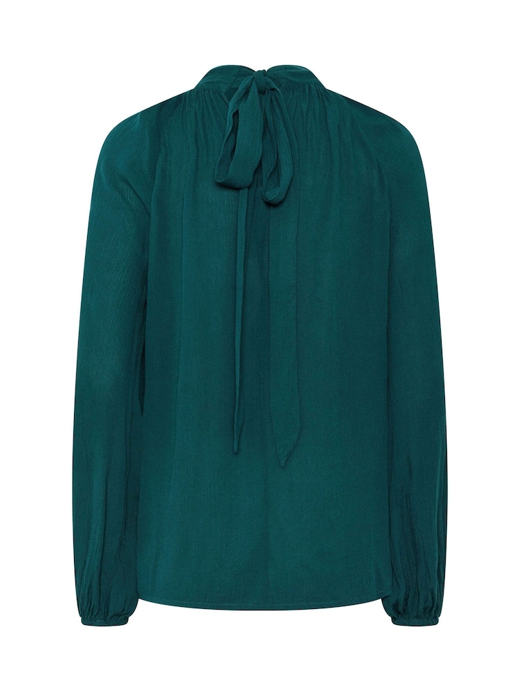 Groen - Long Tall Sally blouse met strik bij de hals, gemaakt van kreukelkatoen - Afbeelding 6 van 6