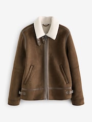 Brown Faux Shearling Jacket - Image 7 of 10