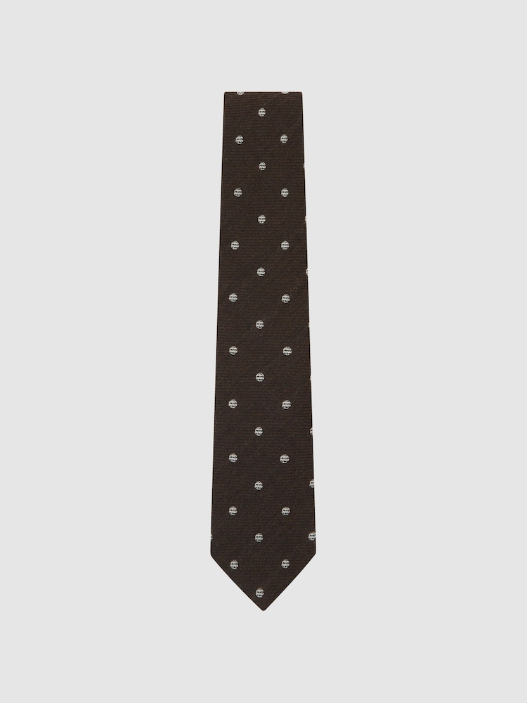 Marron chocolat - Cravate à pois texturée en laine et soie Reiss Rocco - Image 2 de 5 Marron chocolat - Cravate à pois texturée en laine et soie Reiss Rocco - Image 2 de 5