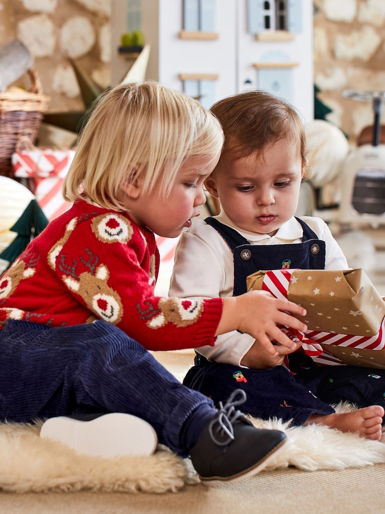 JoJo Maman Bébé Red Kids' Reindeer Jumper - Image 2 of 4