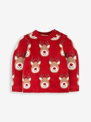 JoJo Maman Bébé Red Kids' Reindeer Jumper - Image 3 of 4