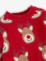 JoJo Maman Bébé Red Kids' Reindeer Jumper - Image 4 of 4