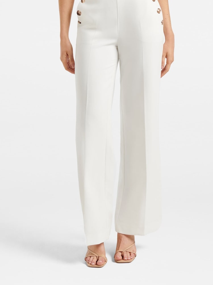 Forever New White Megan Button Wide Leg Trousers - Image 1 of 5