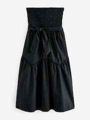 Black 100% Cotton Shirred Bandeau Midi Summer Dress - Image 5 of 6