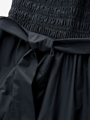 Black 100% Cotton Shirred Bandeau Midi Summer Dress - Image 6 of 6