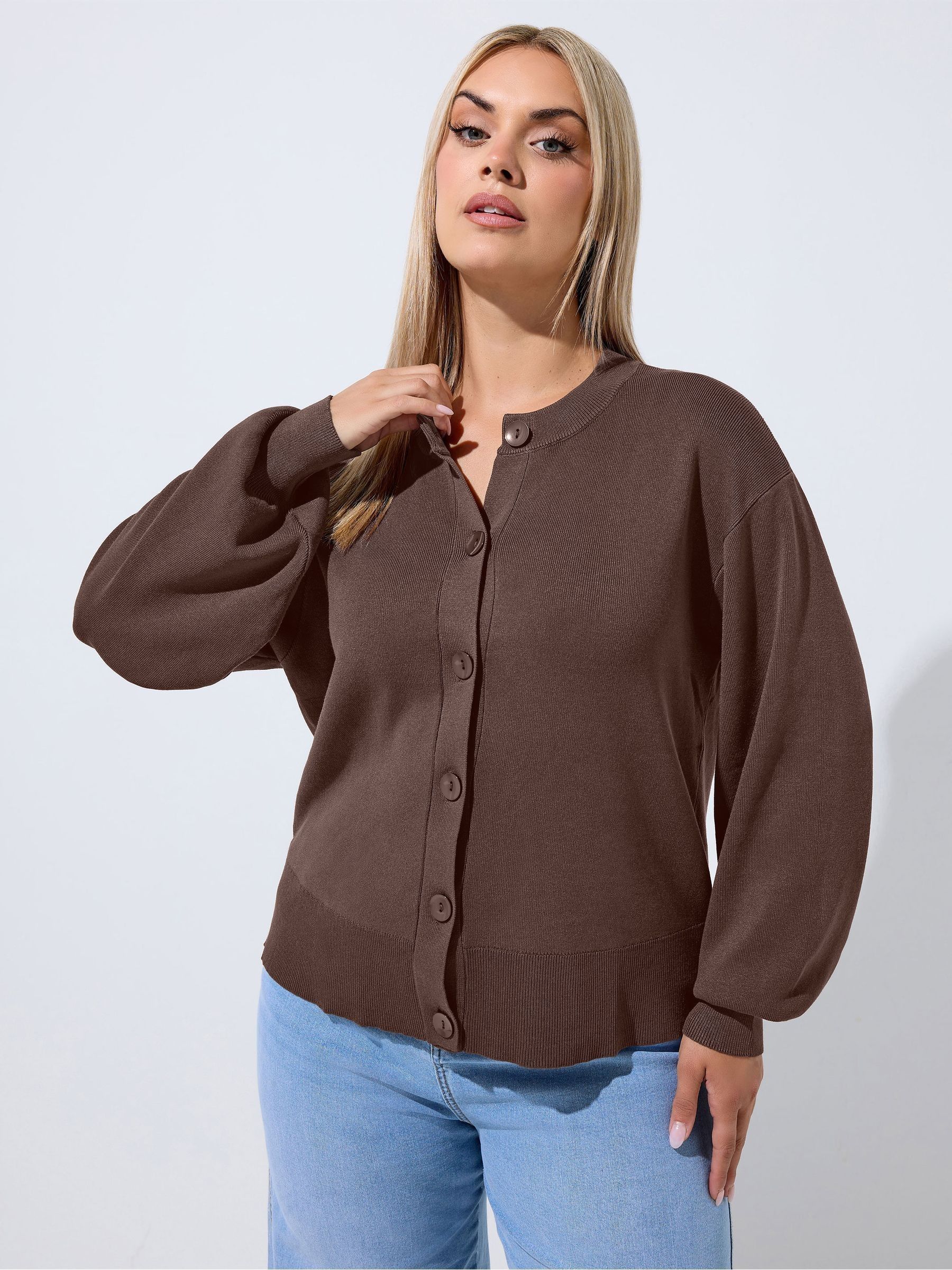 Yours Women's Chocolate Balloon Sleeve Cardigan In | Size: 26-28 - Image 2