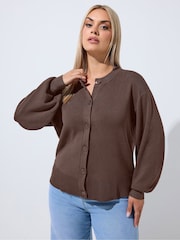 Yours Curve Brown Limited Balloon Sleeve Cardigan - Image 1 of 7