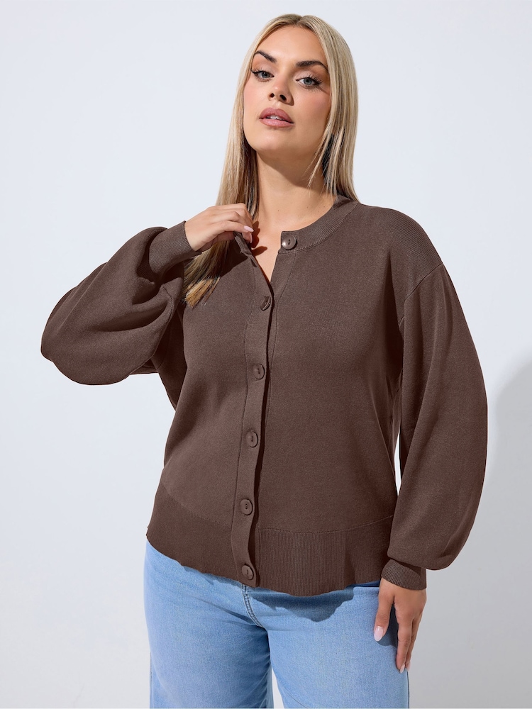 Yours Curve Brown Limited Balloon Sleeve Cardigan - Image 1 of 7 Yours Curve Brown Limited Balloon Sleeve Cardigan - Image 1 of 7