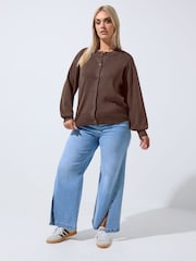 Yours Curve Brown Limited Balloon Sleeve Cardigan - Image 2 of 7