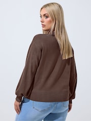Yours Curve Brown Limited Balloon Sleeve Cardigan - Image 3 of 7