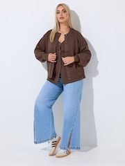 Yours Curve Brown Limited Balloon Sleeve Cardigan - Image 5 of 7
