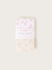 Monsoon White Floral Print Baby Tights 2 Pack - Image 1 of 3