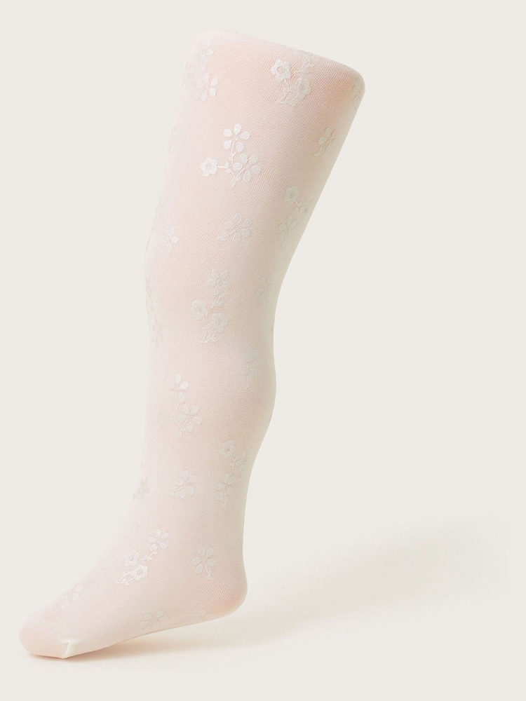 Monsoon White Floral Print Baby Tights 2 Pack - Image 2 of 3