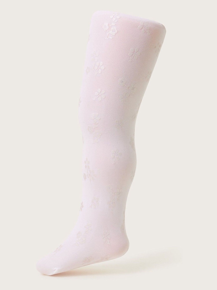 Monsoon White Floral Print Baby Tights 2 Pack - Image 3 of 3