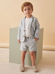 Pale Blue Linen Blend Blazer T-Shirt and Shorts Set (3mths-9yrs) - Image 1 of 8