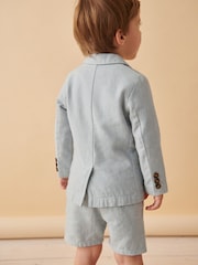 Pale Blue Linen Blend Blazer T-Shirt and Shorts Set (3mths-9yrs) - Image 2 of 8