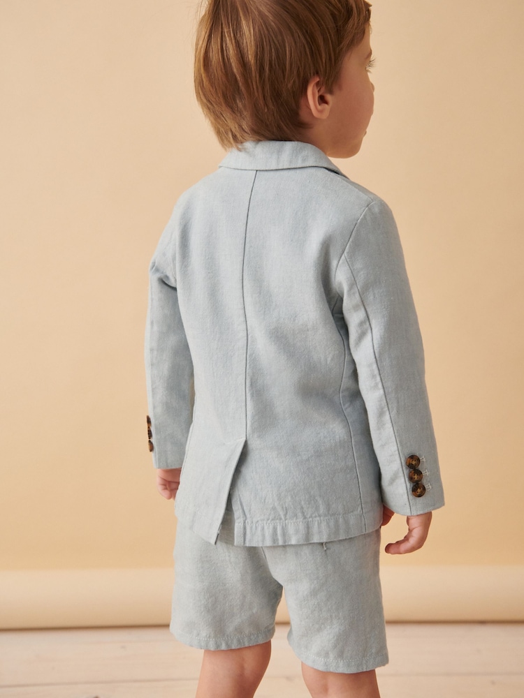 Pale Blue Linen Blend Blazer T-Shirt and Shorts Set (3mths-9yrs) - Image 2 of 8