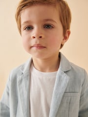 Pale Blue Linen Blend Blazer T-Shirt and Shorts Set (3mths-9yrs) - Image 3 of 8