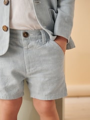 Pale Blue Linen Blend Blazer T-Shirt and Shorts Set (3mths-9yrs) - Image 4 of 8