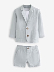 Pale Blue Linen Blend Blazer T-Shirt and Shorts Set (3mths-9yrs) - Image 5 of 8