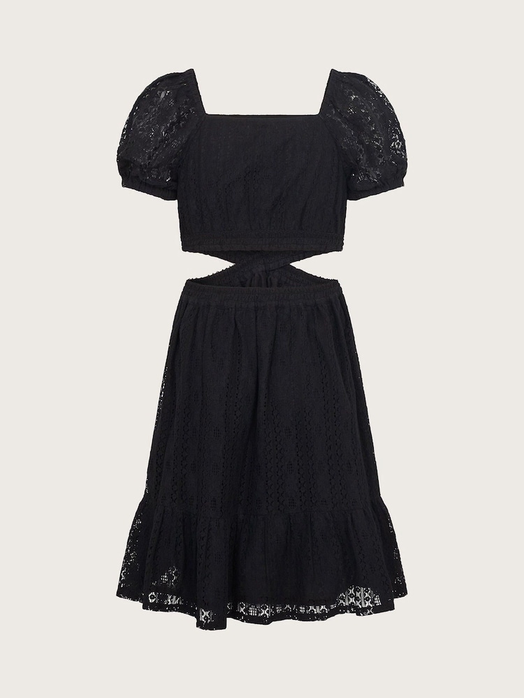 Monsoon Black Lace Cut Out 100% Cotton Dress - Image 1 of 3