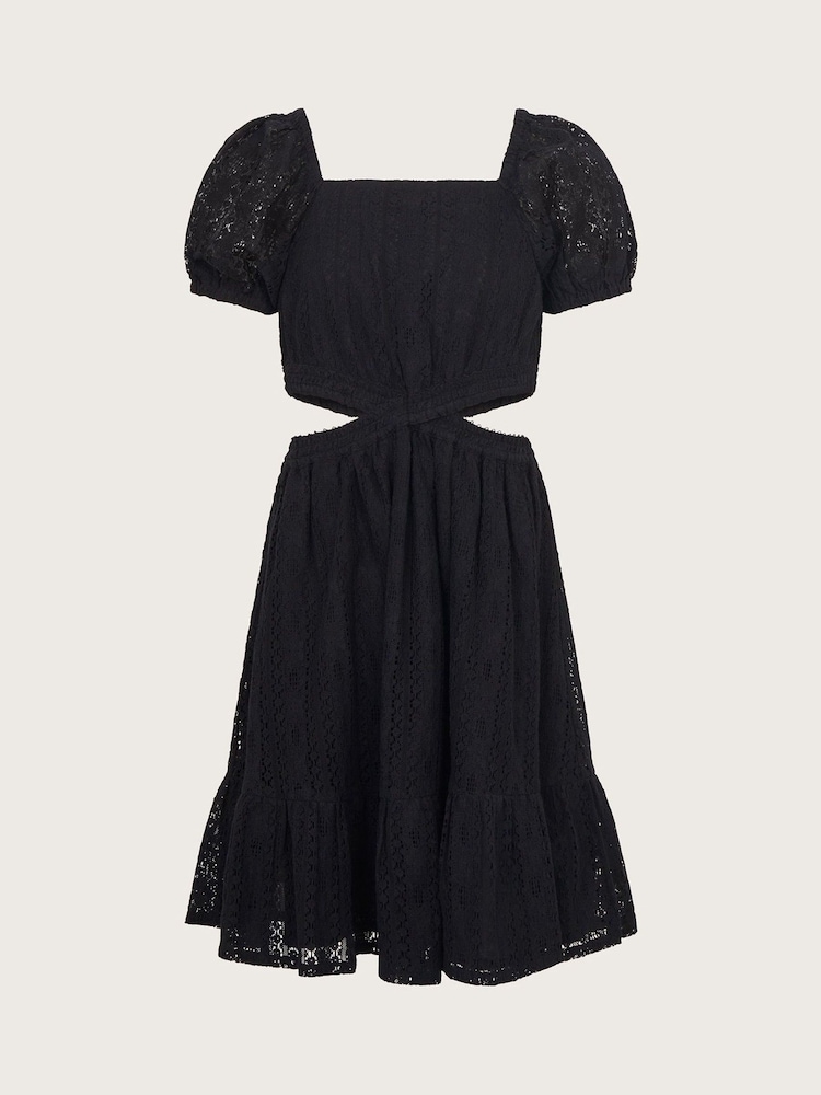 Monsoon Black Lace Cut Out 100% Cotton Dress - Image 2 of 3 Monsoon Black Lace Cut Out 100% Cotton Dress - Image 2 of 3