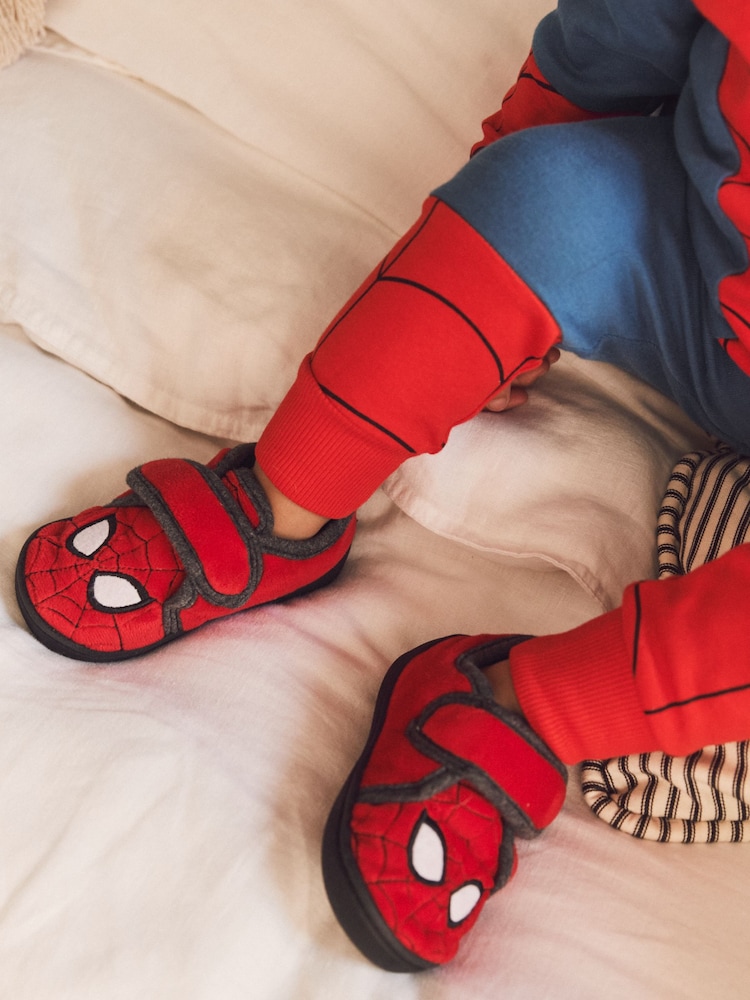Red Spiderman Marvel Touch Fastening Cupsole Print Slippers - Image 2 of 5