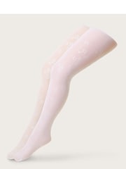 Monsoon White Floral Print Tights 2 Pack - Image 1 of 3