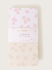 Monsoon White Floral Print Tights 2 Pack - Image 2 of 3