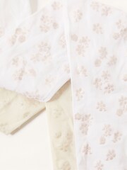 Monsoon White Floral Print Tights 2 Pack - Image 3 of 3